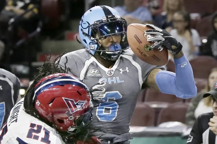 Valor defender Michael Knight proves ineffective as Soul wide receiver Darius Prince scores in the first half at the Wells Fargo Center on June 10, 2018.