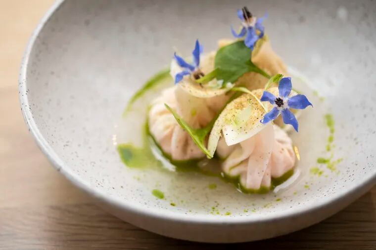 The Kohlrabi dish at Oyster Oyster in Washington, D.C. features turnip, apple, seaweed and cilantro in Washington.  Oyster Oyster is James Beard Award nominee for Best New Restaurant.