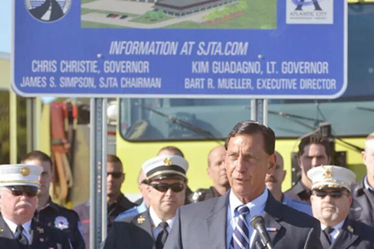 U.S. Rep. Frank LoBiondo speaks at the ground-breaking for the rescue and firefighting facility at the airport. (Michael Ein / The Press of Atlantic City)