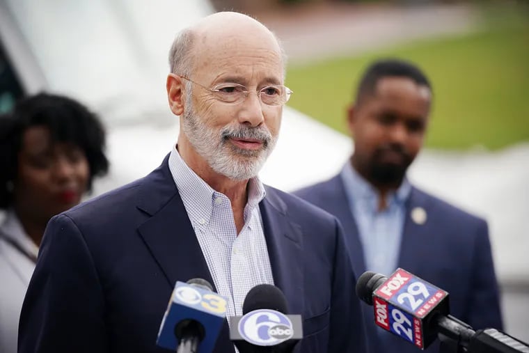Pennsylvania Gov. Tom Wolf at Independence Mall in Philadelphia on July 2. Wolf said Thursday that he won't make an endorsement in Pennsylvania Democrats' competitive U.S. Senate primary.