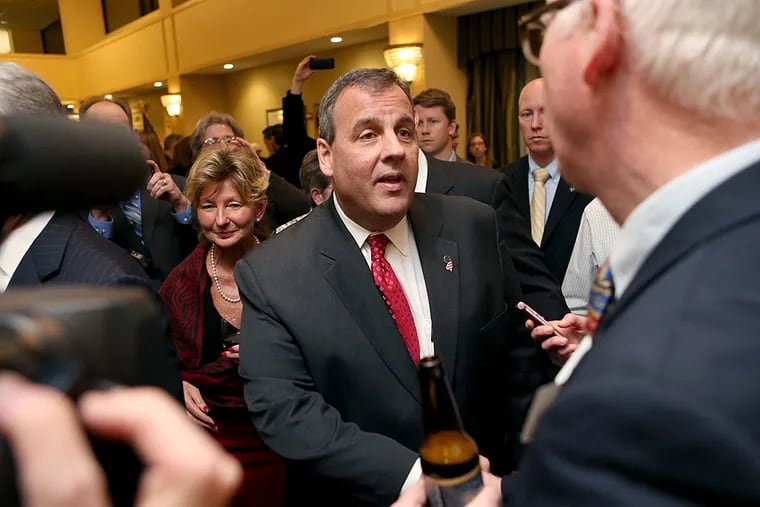 Gov. Christie greets supporters at the Lincoln-Reagan Dinner in Concord, N.H. Christie also met with business leaders and state senators, according to a schedule released by his political action committee.  (AP Photo/Mary Schwalm)