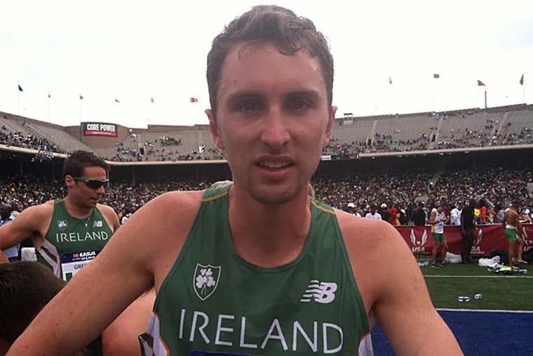 The son of former Villanova great Eamonn Coghlan, John, anchored
Athletics Ireland's distance medley. (Rick O'Brien/Staff)