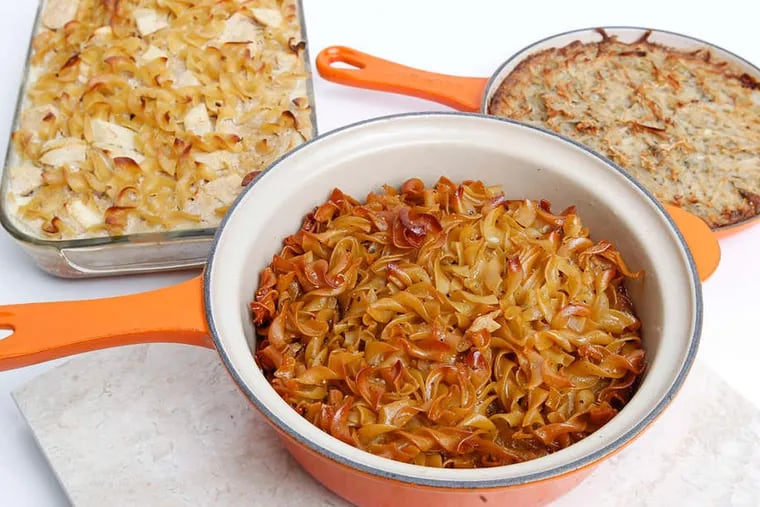 Variations on kugel , a casserole typically served as a side dish at Rosh Hashanah meals or as an easy-on-the-stomach break-the-fast dish during Yom Kippur. ( JESSICA GRIFFIN / Staff photographer )