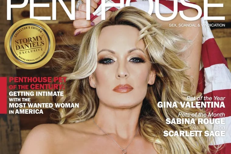 This cover image released by Penthouse shows adult film actress Stormy Daniels gracing their May-June 2018 issue, hitting newsstands on May 8. Daniels, whose legal name is Stephanie Clifford, says she had sex once with Trump in 2006 and that Trump's personal attorney, Michael Cohen, paid her $130,000 days before the 2016 election for her silence.
