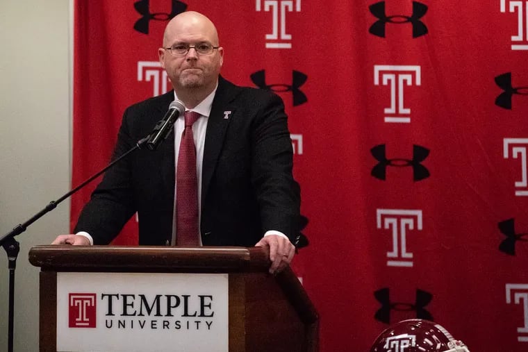 Rod Carey, new head coach of Temple Football, speaks during a press conference at the Liacouras Center in Philadelphia on Friday, Jan. 11, 2019. Carey was formerly the head coach at Northern Illinois University.