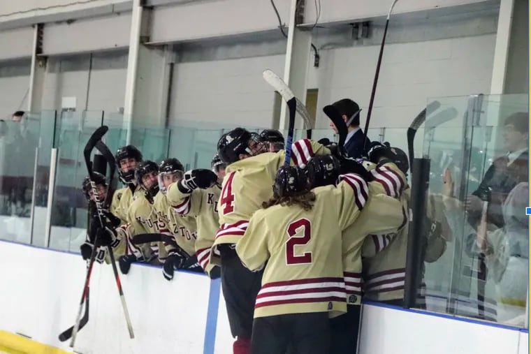 Kutztown celebrating after a goal against Alvernia on Feb. 12. Kutztown went 3-0 in the regular season against its cross-town rival.