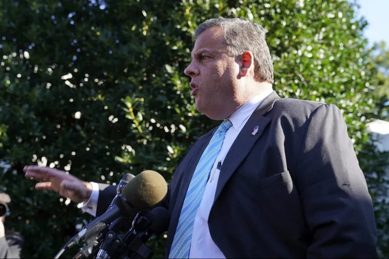 New Jersey Gov. Chris Christie speaks to members of the media outside the West Wing of the White House in Washington after attending President Donald Trump and first lady Melania Trump speaking on combatting drug demand and the opioid crisis, Thursday, Oct. 26, 2017.