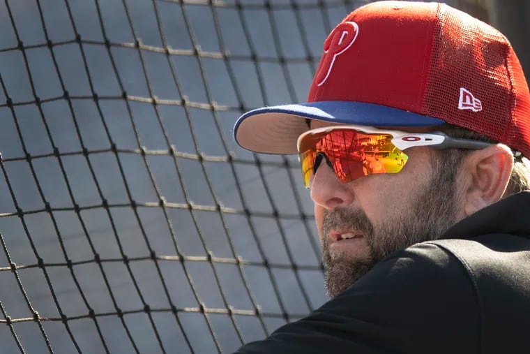 Phillies hitting coach Kevin Long during spring training in February. "I know that they’re better than what they are with runners in scoring position, and that number will change," Long says of his hitters. "I’m quite certain of that.”