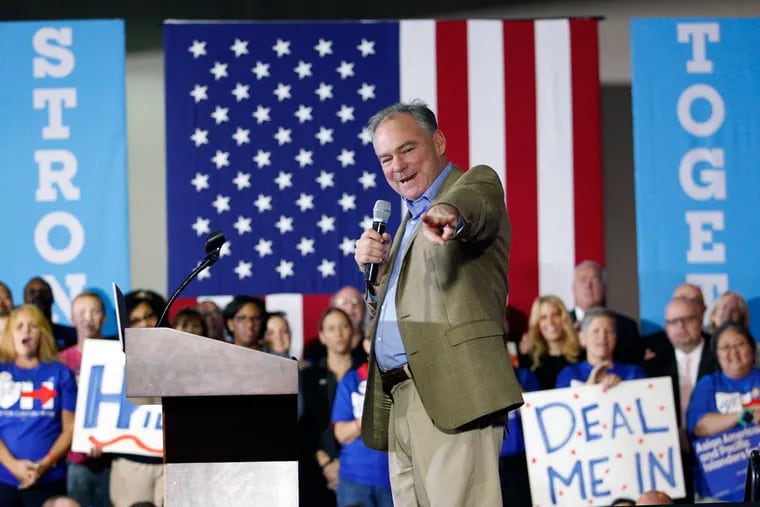 Tim Kaine talks to crowd at Sheet Metal Workers hall in South Philly