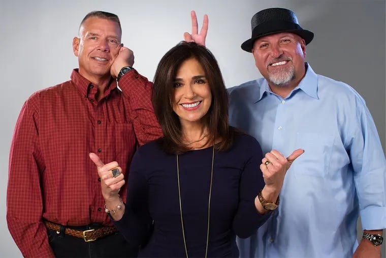 One left standing: Former WOGL “Breakfast Club” hosts (from left) Bill Zimpfer, Valerie Knight, and Frank Lewis pose in March 2016.