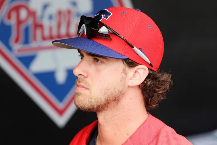 Phillies pitcher Aaron Nola before the Phillies played the Pittsburgh Pirates in a spring training game on Friday, March 1, 2019 at Spectrum Field in Clearwater, FL.
