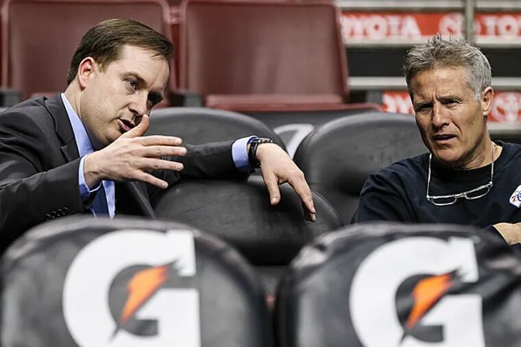 Sixers general manager Sam Hinkie and head coach Brett Brown. (Steven M. Falk/Staff Photographer)