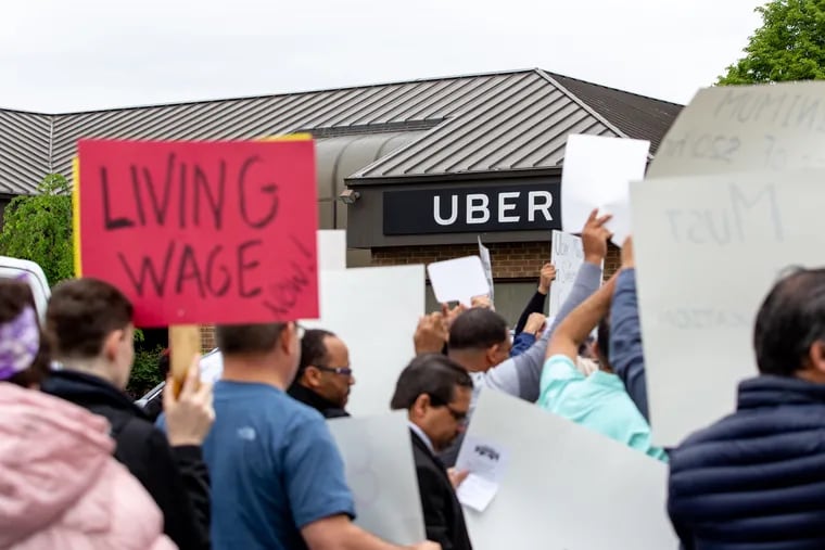 Uber and Lyft drivers rallied in May 2019 outside the Uber hub in Southwest Philadelphia. A federal appeals court's decision could ultimately nullify the company's arbitration agreements.