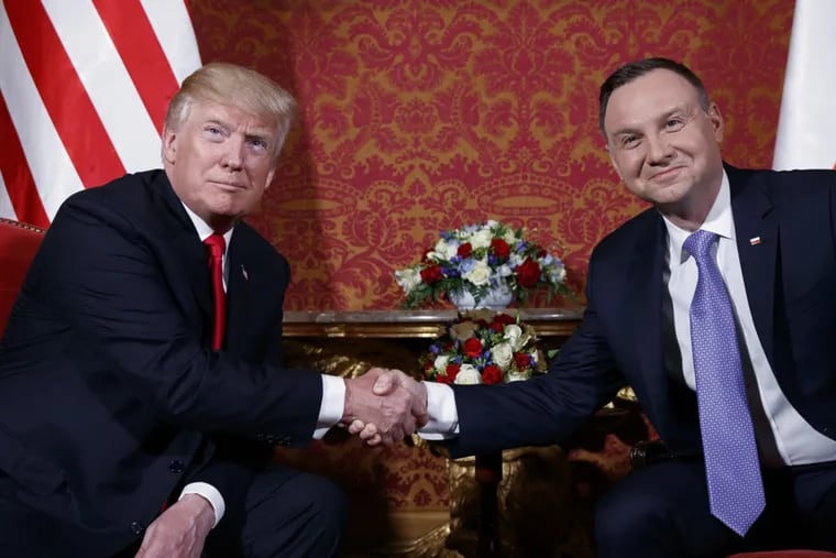 President Trump meets with Polish President Andrzej Duda in Warsaw Thursday.