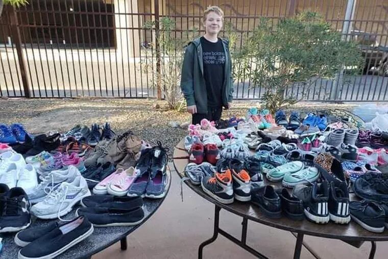 Kyler Nipper at a Las Vegas Rescue Mission shoe giveaway. (Sherise Nipper)