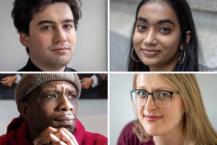 Clockwork from top right to bottom right: Matthew Anticoli , Rose Khan, Kerrie Sendall, and Taj Murdock. The four Philadelphia-area residents shared their experience with depression and their path to getting better.