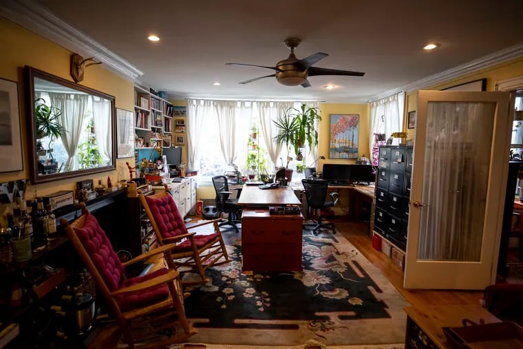 Liz Campion and Lawrence Motyka have been working from home in their Garden Court Condominium in West Philadelphia, which is filled with artwork.