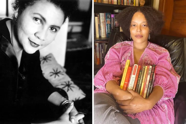 bell hooks (left), the acclaimed Black feminist writer and teacher, died on Wednesday, December 15, 2021 at age 69. Philly poet Yolanda Wisher (right), shown here with her collection of hooks' books, remembers the experience of first reading hooks' works in college.