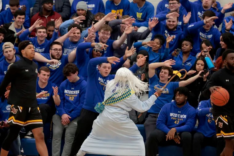 The Widener student section during their game against Alvernia in a Middle Athletic Conference playoff semifinal basketball game.