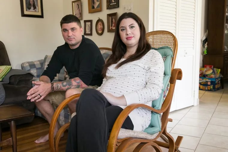 Tobi Russeck and her husband, Ray Sperbeck, were living on St. Thomas when Hurricane Irma hit and destroyed their home. They are seen in Russeck’s parents’ house in Broomall, where they are staying temporarily, as they relocate to the Philadelphia area and await the birth of their child.