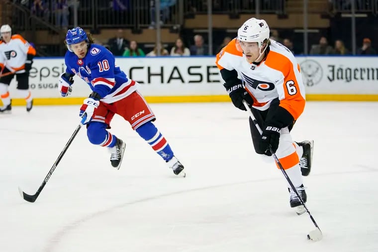 Flyers defenseman Travis Sanheim has been quarterbacking one of the Flyers' power play units with Cam York out of the lineup due to injury.