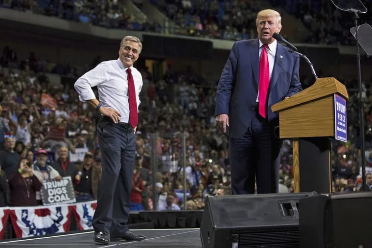 U.S. Rep. Lou Barletta with Donald Trump at the Mohegan Sun Arena in Wilkes-Barre during the presidential campaign.