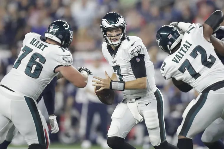 Philadelphia Eagles quarterback Nate Sudfeld is 32 for 53 for 452 yards through two preseason games, with five touchdowns and three interceptions.