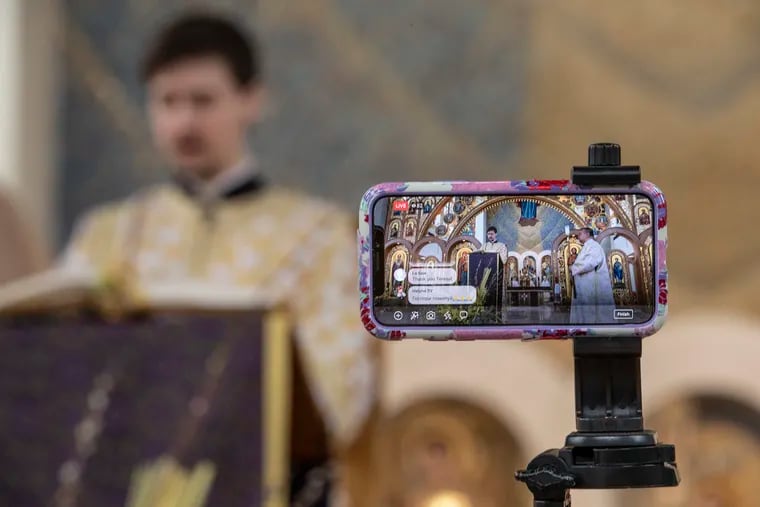 The Palm Sunday liturgy at Ukrainian Catholic Cathedral of the Immaculate Conception in Philadelphia was live streamed, off of an iphone, to the Archeparchy of Phiadelphia with captions, on April 5, 2020.