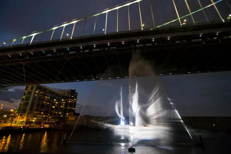 The Ghost Ship, a light-based art installation next to the Race Street pier, is evidence of the changing character of Philadelphia's Delaware waterfront.
