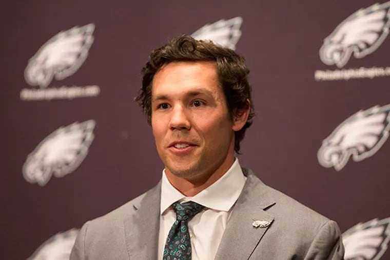 The Eagles' Sam Bradford speaks to reporters at the NovaCare Complex on Wednesday March, 11, 2015. (David Swanson/Staff Photographer)