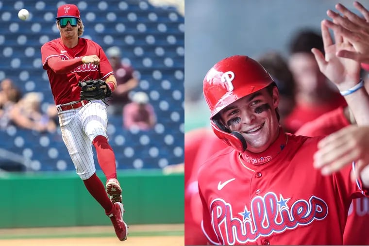 Bryson Stott (left) and Mickey Moniak (right) were far from certain of making the Phillies' opening-day roster going into spring training.