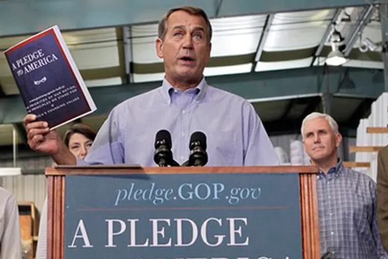 House Rep. leader John Boehner of Ohio and the hollow Pledge to America. (AP File Photo)