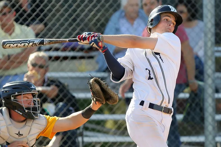 Mickey Moniak connects for a single for La Costa Canyon during a March game. Charlie Neuman / San Diego Union-Tribune