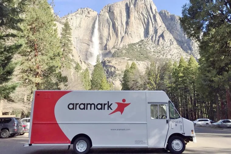 An Aramark uniform truck drives through Yosemite National Park in California, where Aramark manages hospitality and other services.