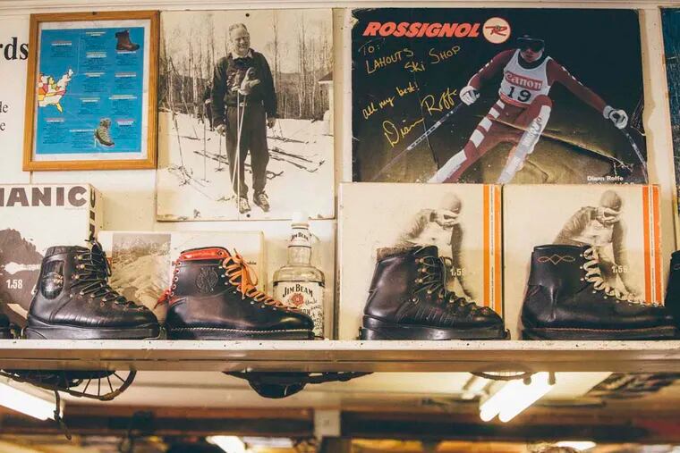 Ski memorabilia on display at Lahout's includes signed boots, bottles and photos.
Christopher Baldwin