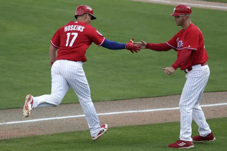 Rhys Hoskins hit his first home run of spring training for the Philadelphia Phillies in Tuesday’s game against the Detroit Tigers.