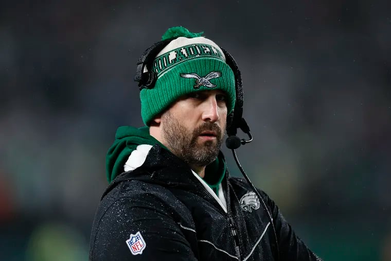Eagles coach Nick Sirianni during the overtime win against the Buffalo Bills in November. The Eagles have lost four of five since then.