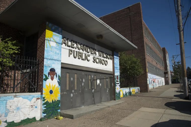 Alexander Wilson Public School on Woodland Avenue in West Philadelphia.  The school is set to be demolished and replaced with a six-story building that will house student housing, classrooms and two retail spaces.