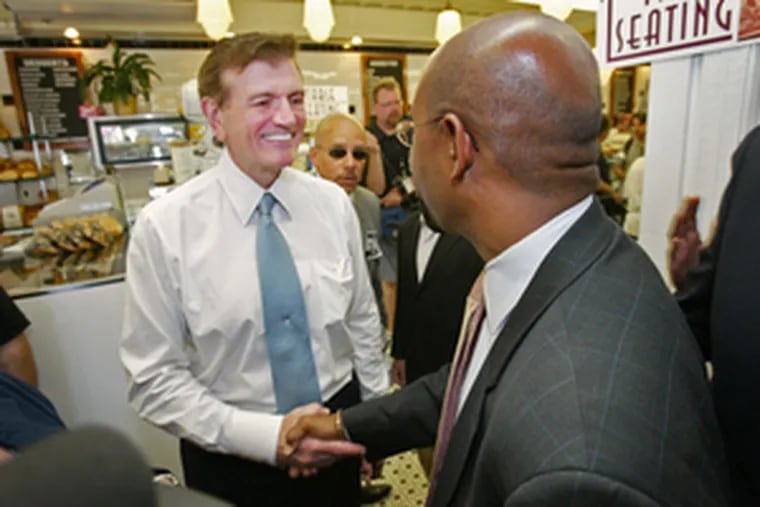 If Tom Knox (left, with Michael Nutter on Election Day) had won the nomination, state Sen. Anthony Williams says, the city's campaign-finance law would be in danger. But now that we've seen "that money influences, but doesn't necessarily buy elections, the measure is probably going to get a lot more favorable treatment," Williams predicts.