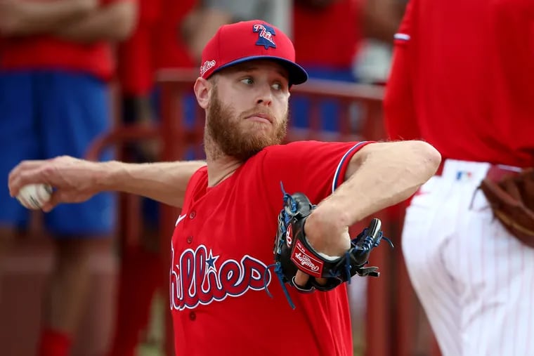 Zack Wheeler throws during Phillies spring training in Clearwater, FL on February 12, 2020.