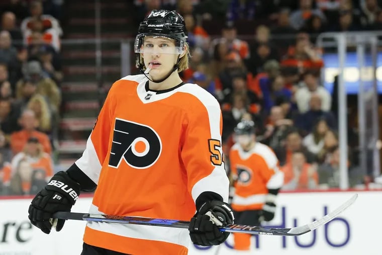 Left winger Oskar Lindblom scored more goals in Wednesday's rookie game (three) than he did in 23 games with the Flyers (two) last season.