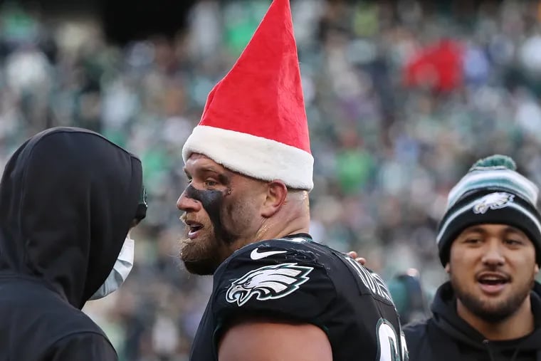 Lane Johnson is one of three Eagles offensive linemen powering "A Philly Special Christmas," an album of holiday songs that benefits local charities.