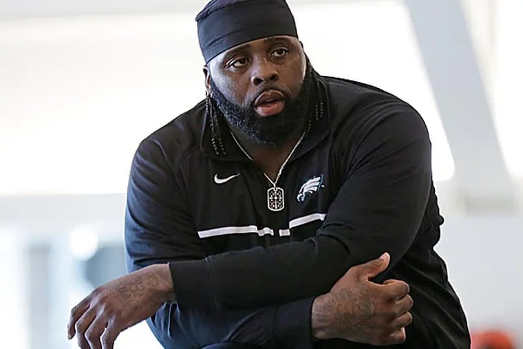 Jeffrey Lurie said he was not concerned that All-Pro left tackle Jason Peters has not attended OTA work last week or so far this week. (Matt Rourke/AP)