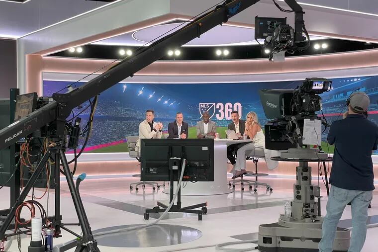 Broadcasters  (from left) Kevin Egan, Ian Joy, Bradley Wright-Phillips, Sacha Kljestan, and Kaylyn Kyle during a "MLS 360" show last month.