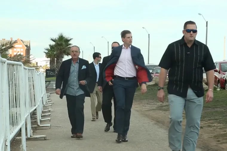 Eric Trump and members of his entourage walk during a business trip in early January to Punta del Este, Uruguay.