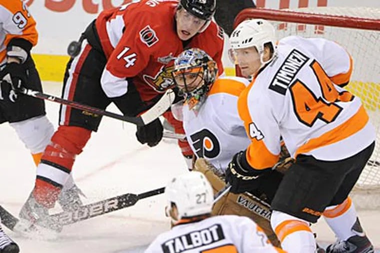 The Flyers blew a two-goal lead and fell to the Senators, 6-4, in Ottawa on Sunday. (Sean Kilpatrick/The Cannadian Press/AP)