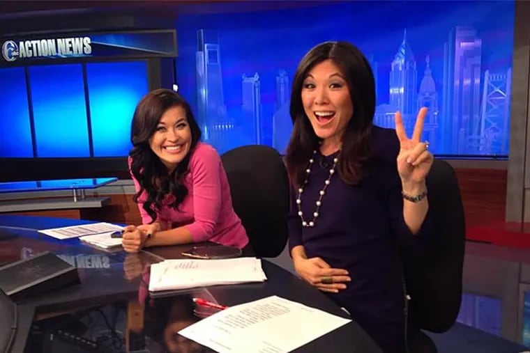 Nydia Han (right) announced that she's pregnant during a Sunday morning broadcast with Eva Pilgrim. (Photo shared via Han's twitter account)