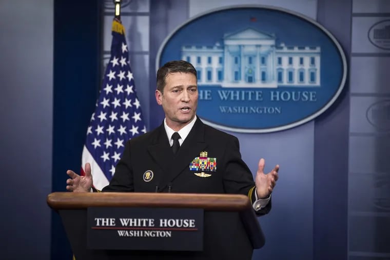 Rear Adm. Ronny Jackson speaks during a White House press briefing in Washington in January 2018.