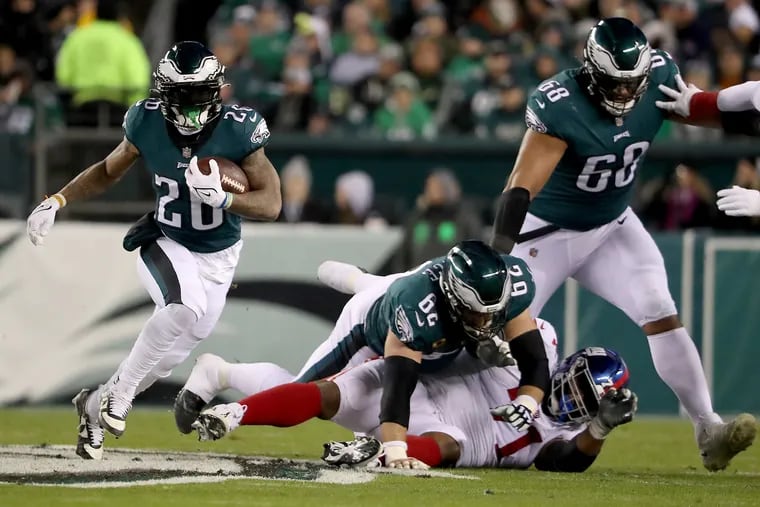 Miles Sanders and the Eagles are averaging 208 rushing yards per game in the playoffs.