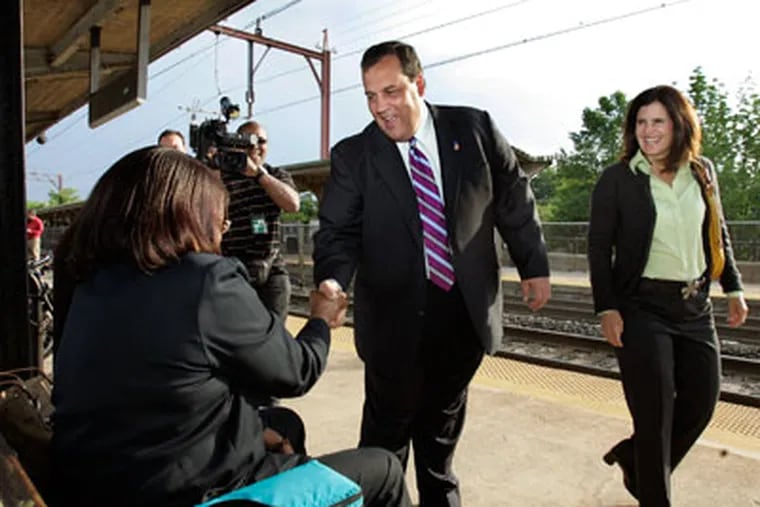 Republican Chris Christie greets commuters at a train station during his primary campaign. He won the primary and now faces off against incumbent governor Jon Corzine. (AP Photo/Mel Evans)